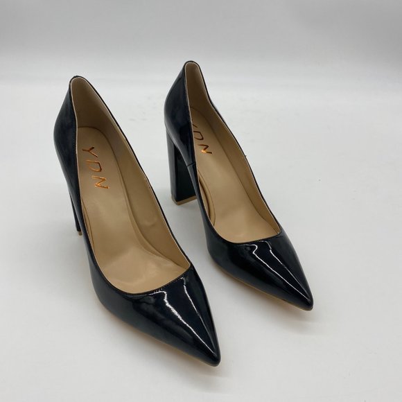 YDN Black Pointed Toe Chunky High Heel Pumps - Picture 3 of 12